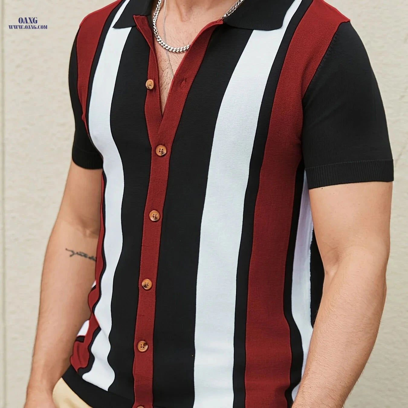 YFOF Men's Retro Striped Polo Shirt - Short Sleeve Summer Style   OAXG Navy Color / FR S