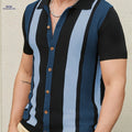 YFOF Men's Retro Striped Polo Shirt - Short Sleeve Summer Style   OAXG Navy Color / FR S