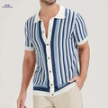 YFOF Men's Striped Knit Shirt - Cool Summer Polo for Casual Wear   OAXG Sky Blue / FR S