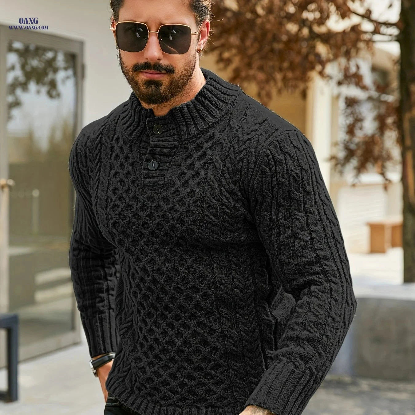 YFOF Men's Thermal Striped Knit Sweater - Casual Stand Collar Design   OAXG 