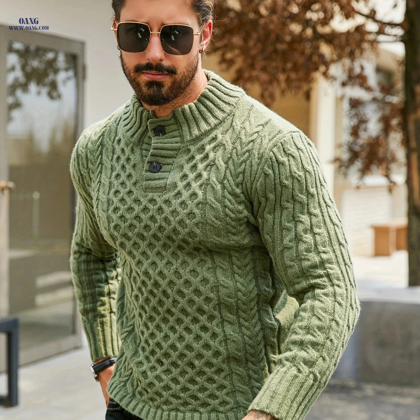 YFOF Men's Thermal Striped Knit Sweater - Casual Stand Collar Design   OAXG 