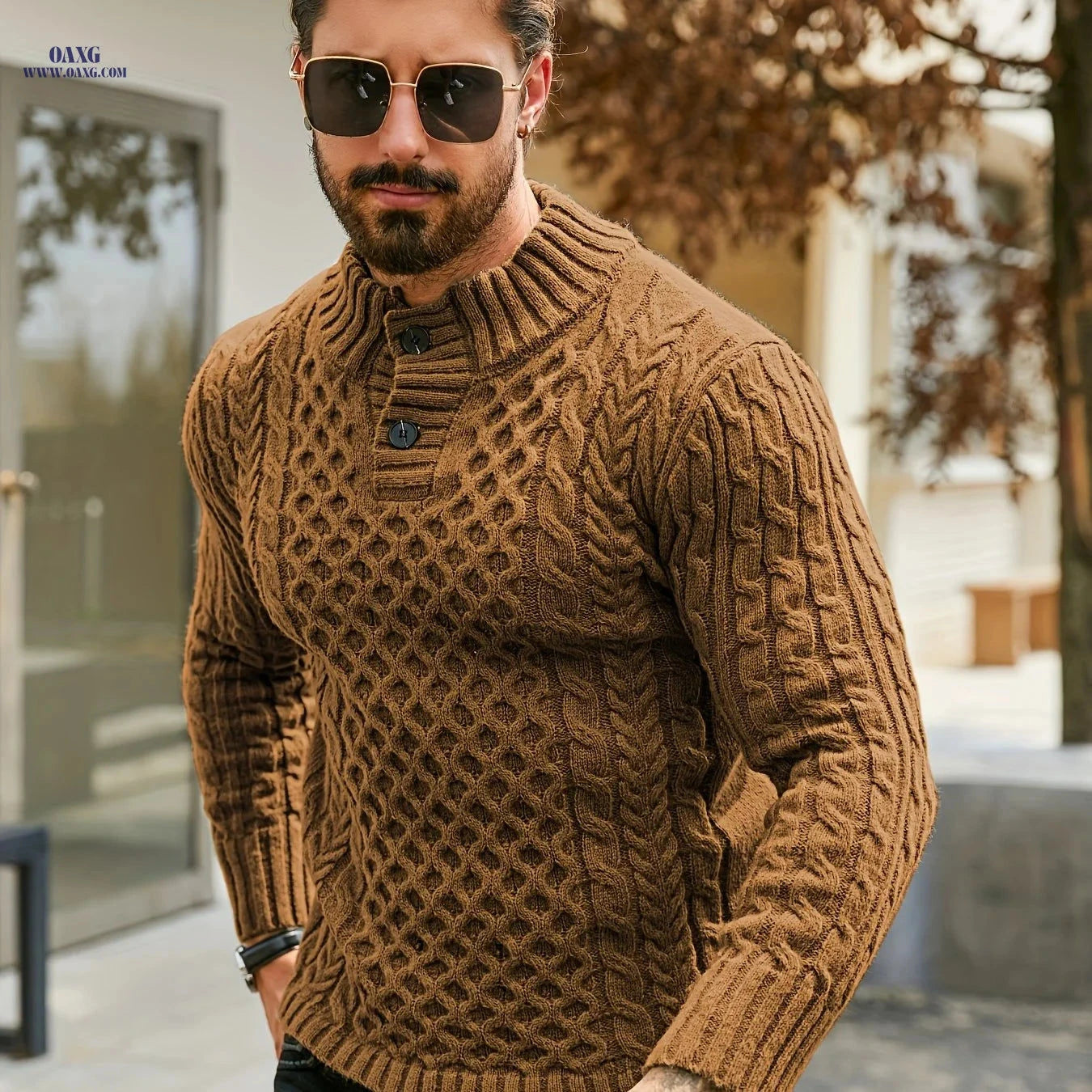 YFOF Men's Thermal Striped Knit Sweater - Casual Stand Collar Design   OAXG 