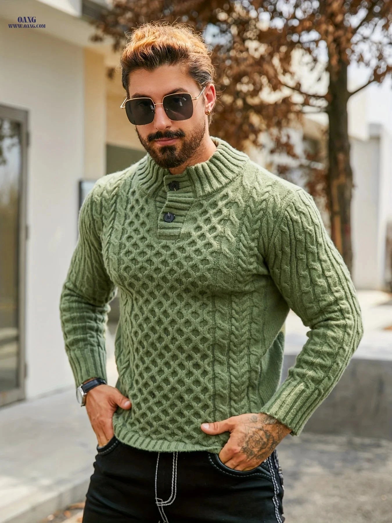 YFOF Men's Thermal Striped Knit Sweater - Casual Stand Collar Design   OAXG 