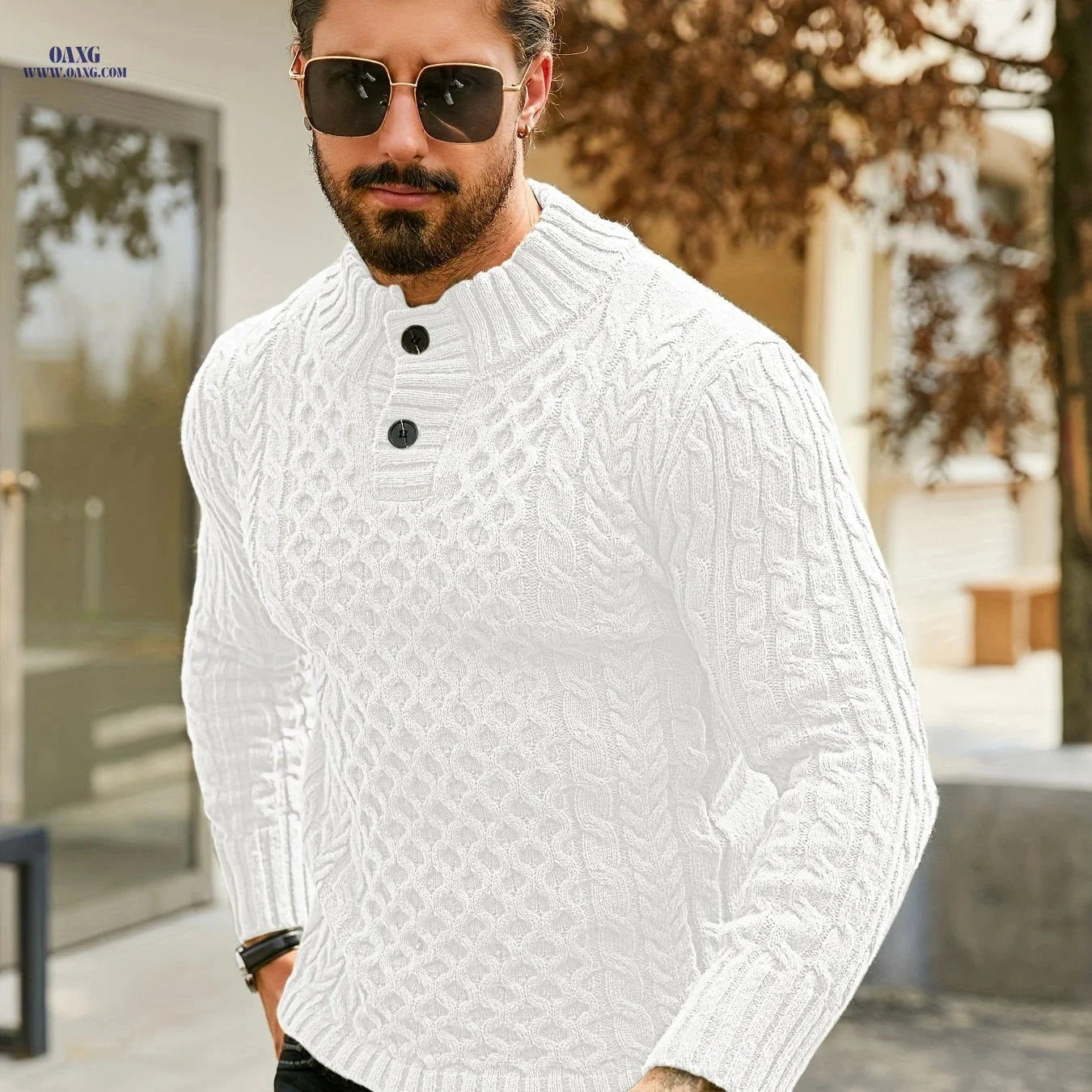 YFOF Men's Thermal Striped Knit Sweater - Casual Stand Collar Design   OAXG fern green / FR S