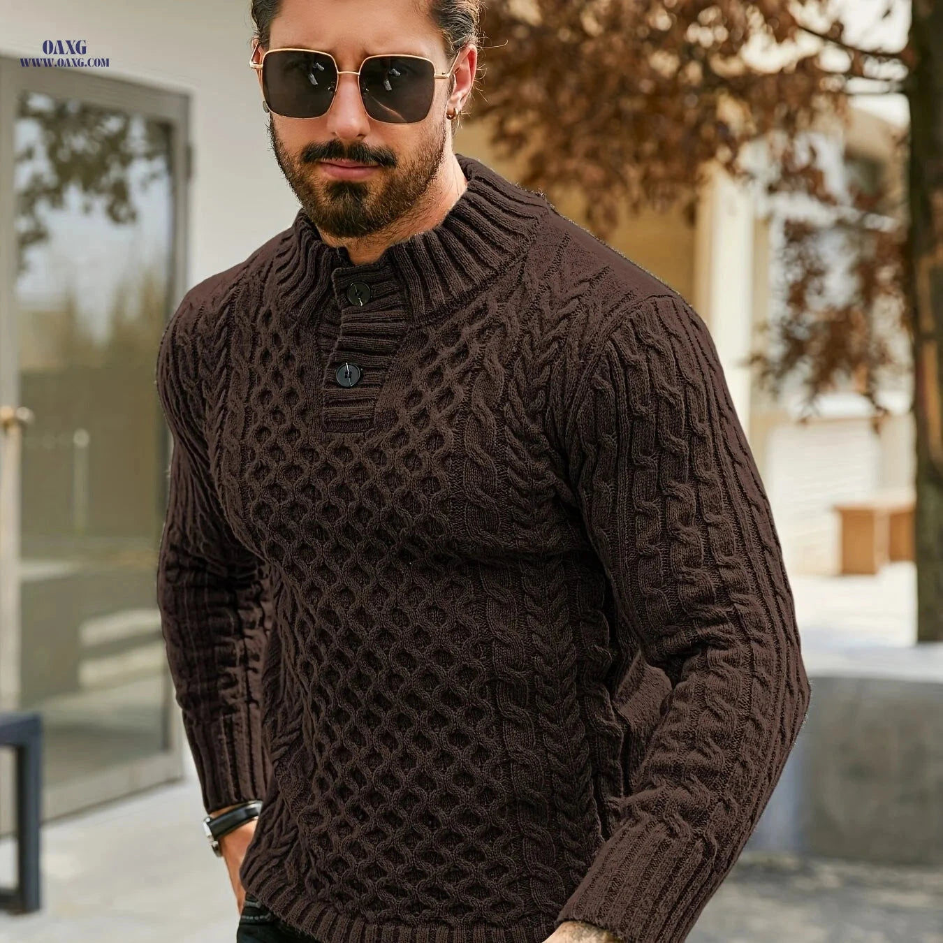 YFOF Men's Thermal Striped Knit Sweater - Stand Collar Pullover   OAXG 