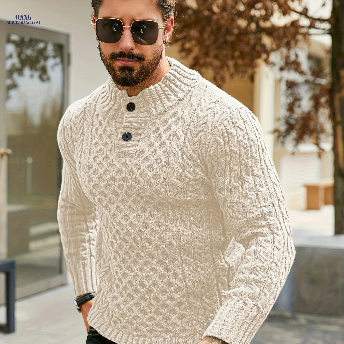 YFOF Men's Thermal Striped Knit Sweater - Stand Collar Pullover   OAXG 