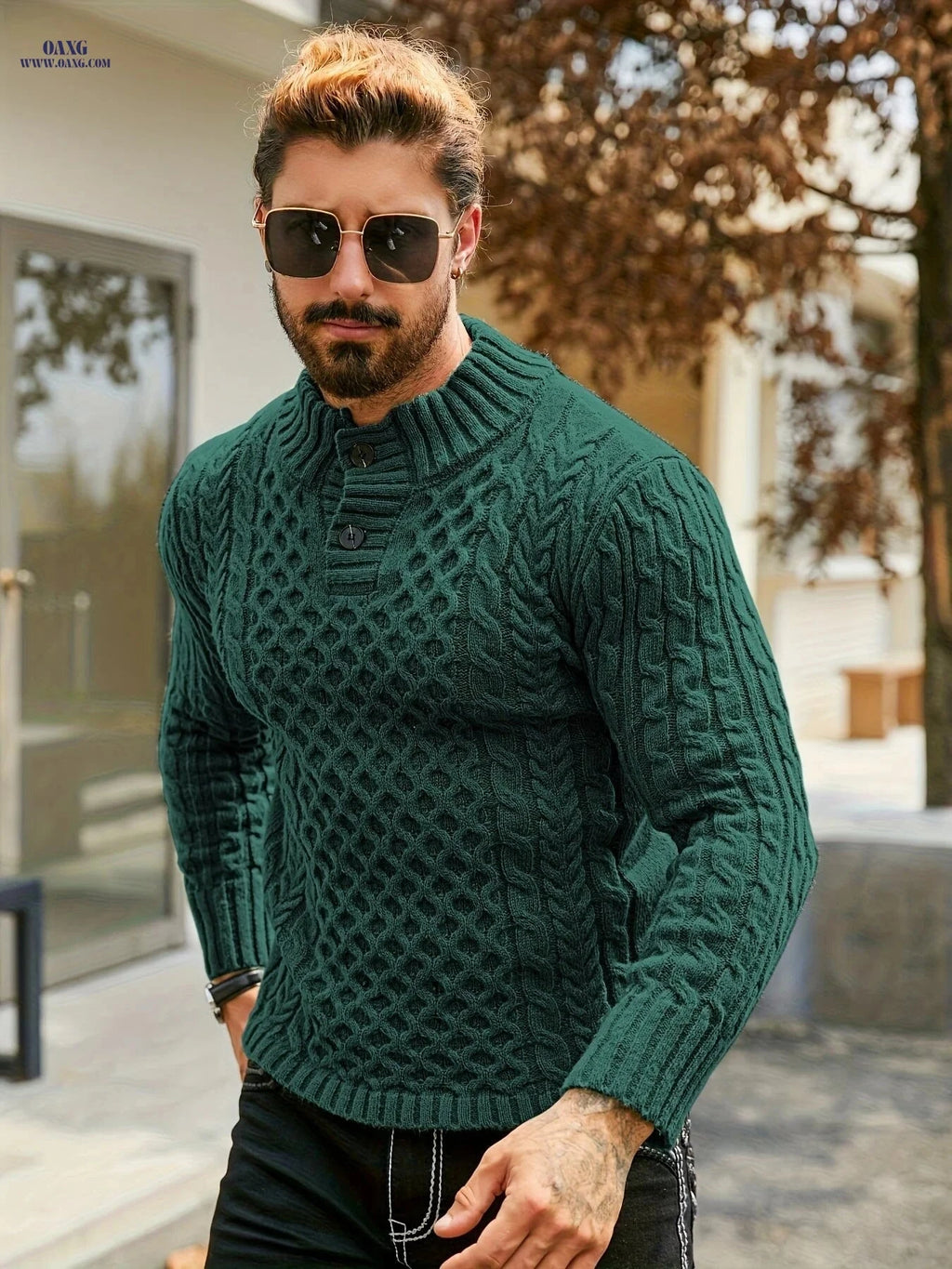 YFOF Men's Thermal Striped Knit Sweater - Stand Collar Pullover   OAXG 