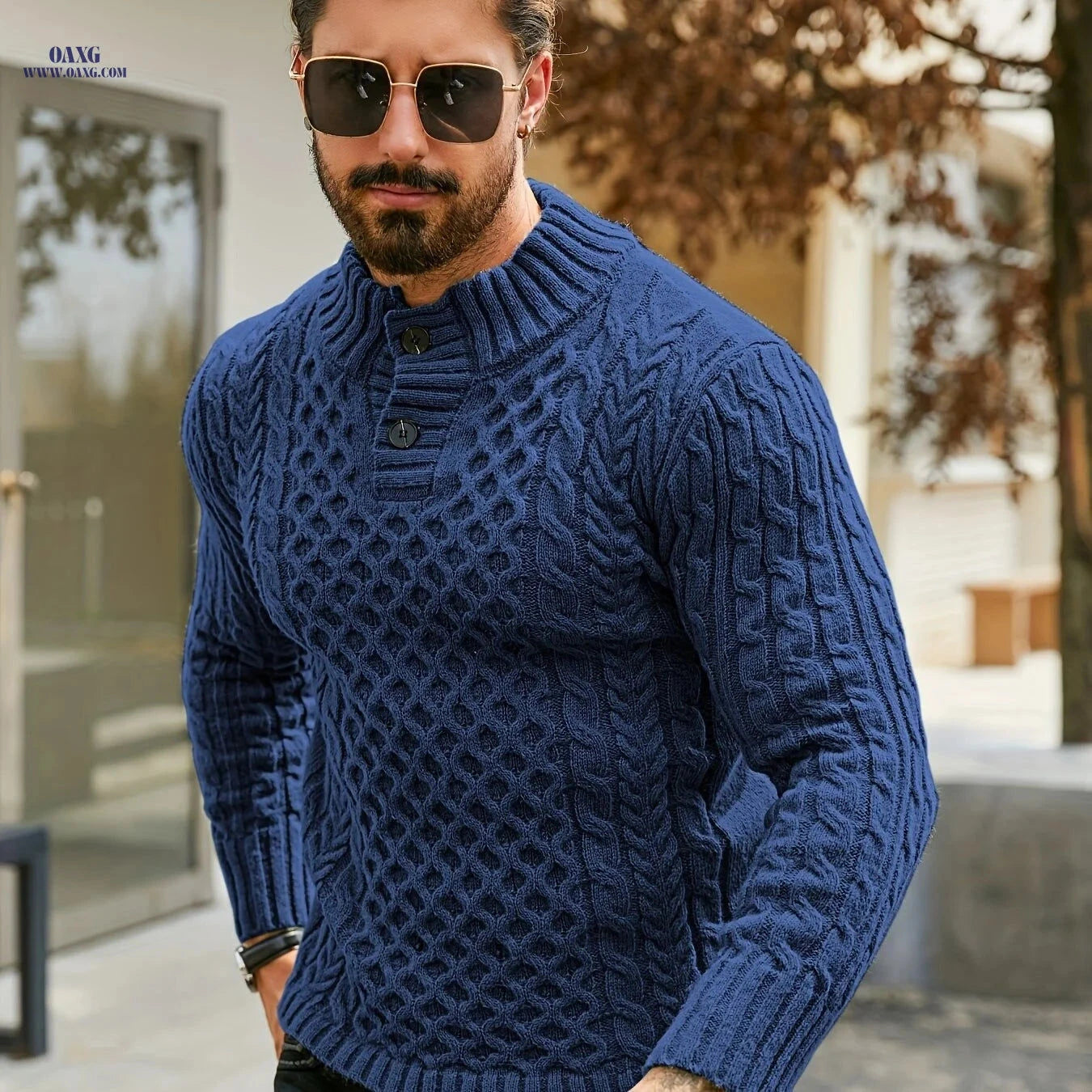 YFOF Men's Thermal Striped Knit Sweater - Stand Collar Pullover   OAXG 