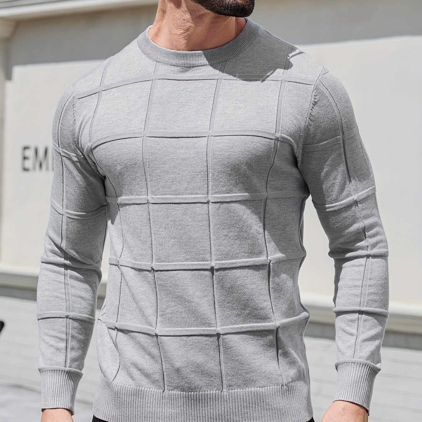 YFOF Men's Vintage Geometric Crew Neck Sweater - Casual Autumn Layer   OAXG 