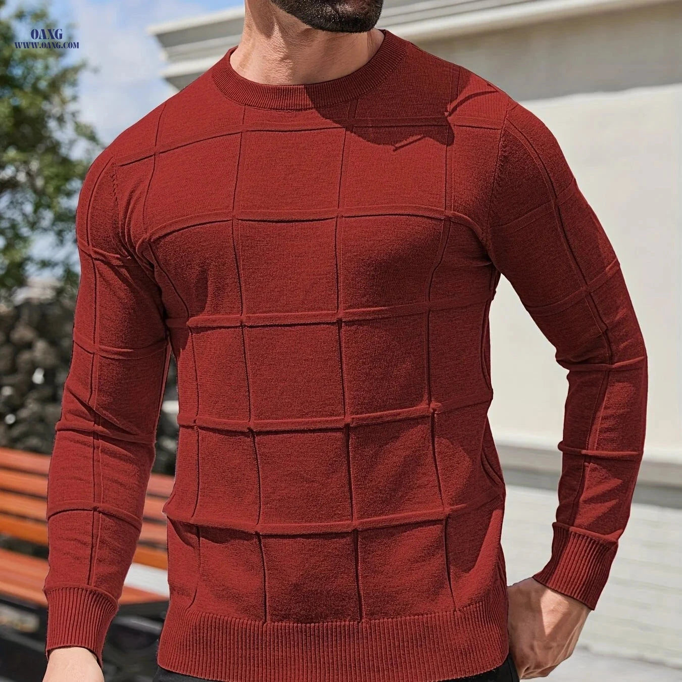 YFOF Men's Vintage Geometric Crew Neck Sweater - Casual Autumn Layer   OAXG 
