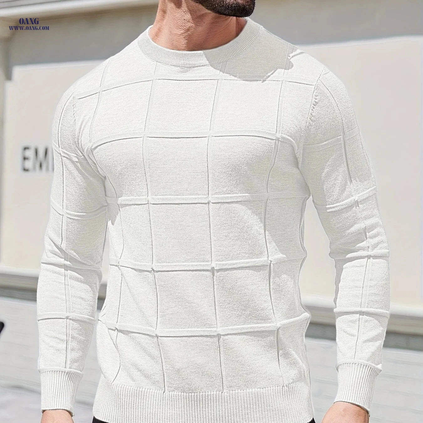 YFOF Men's Vintage Geometric Crew Neck Sweater - Casual Autumn Layer   OAXG 