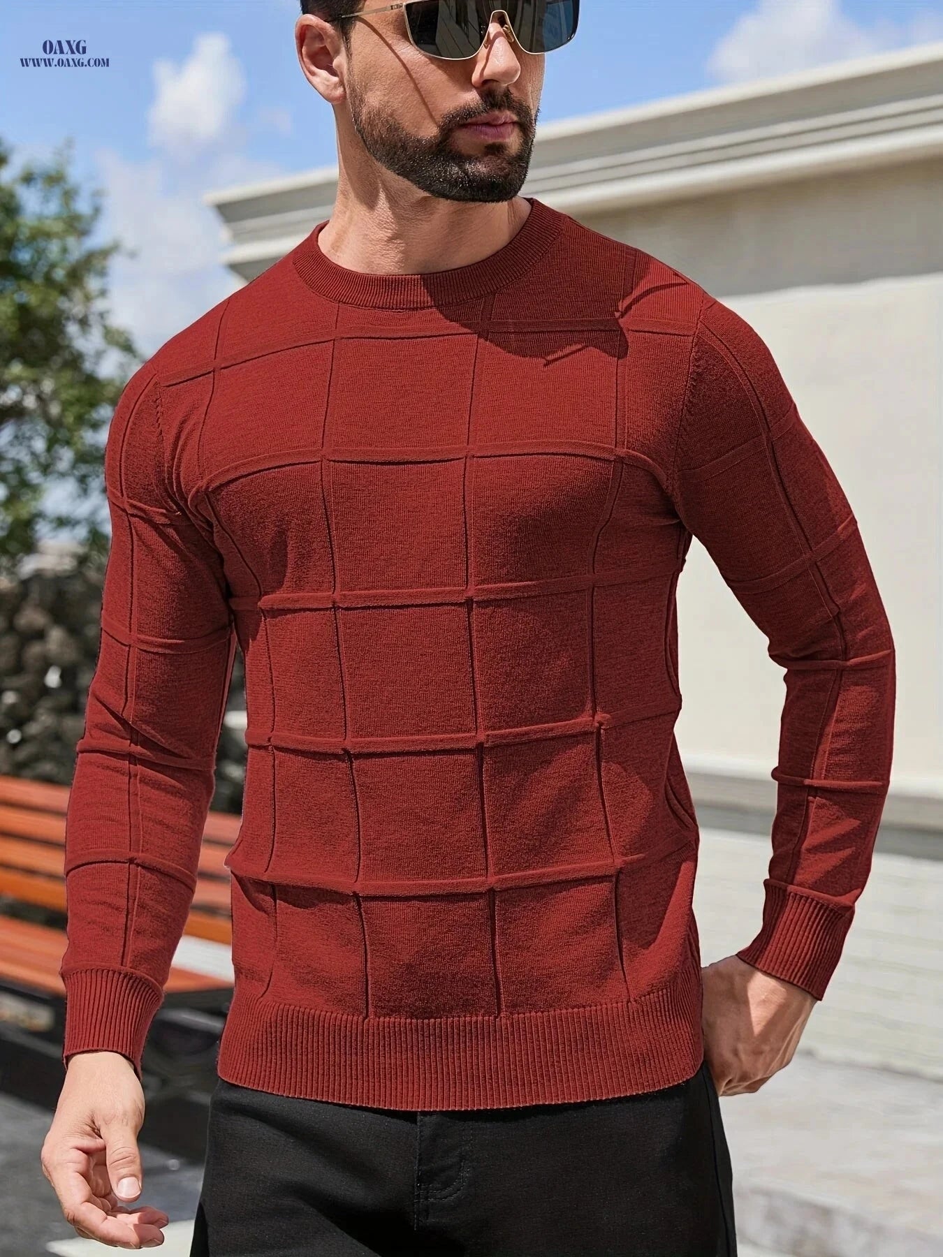 YFOF Men's Vintage Geometric Crew Neck Sweater - Casual Autumn Layer   OAXG 