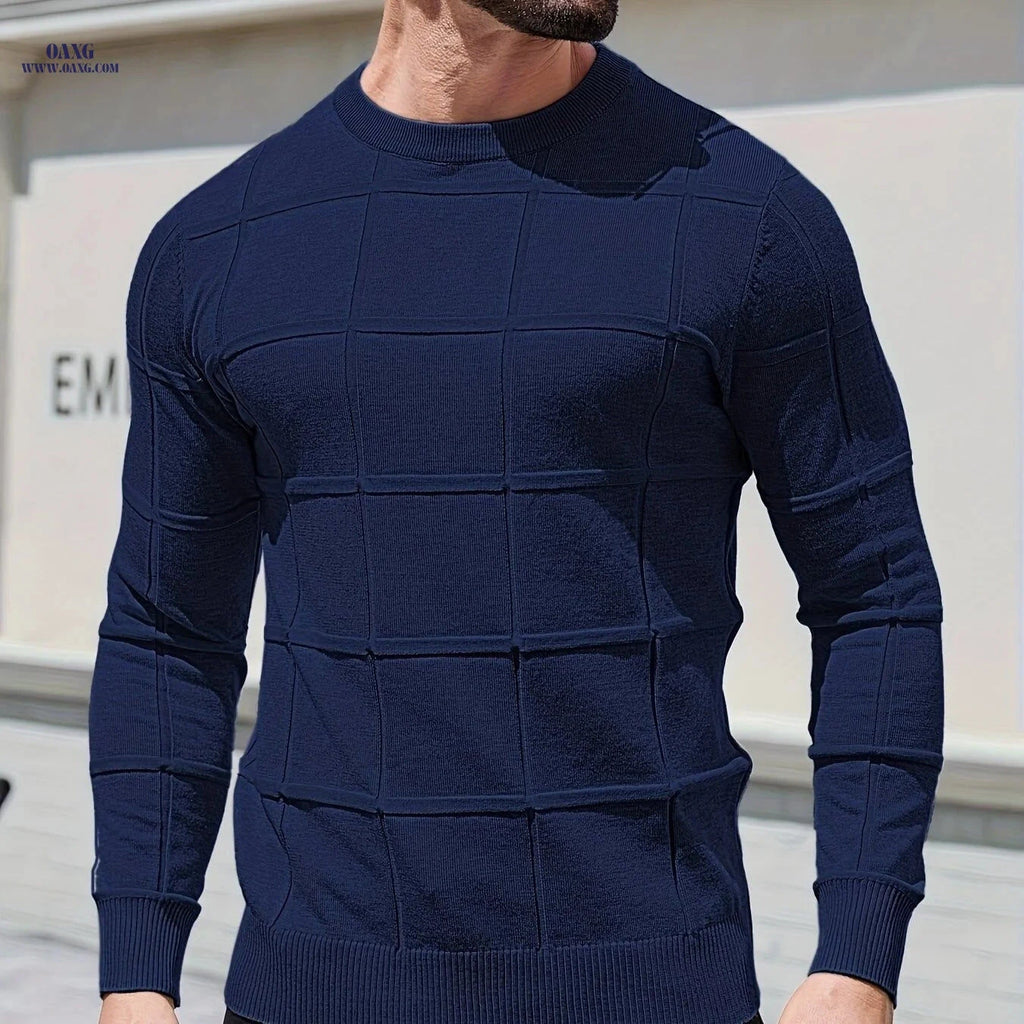 YFOF Men's Vintage Geometric Crew Neck Sweater - Casual Autumn Layer   OAXG 