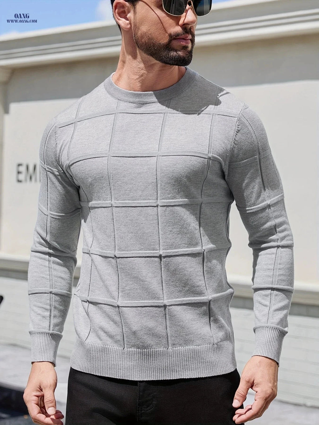 YFOF Men's Vintage Geometric Crew Neck Sweater - Casual Autumn Layer   OAXG 