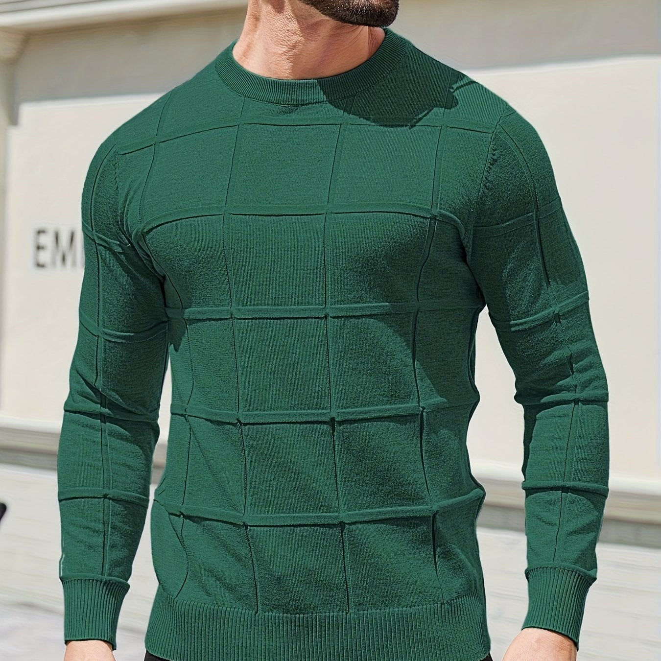 YFOF Men's Vintage Geometric Crew Neck Sweater - Casual Autumn Layer   OAXG 