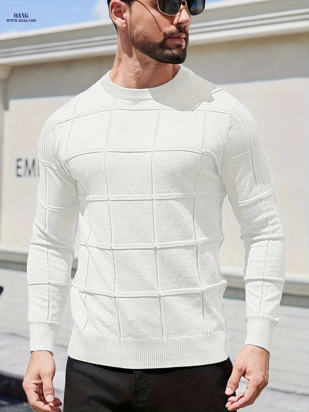 YFOF Men's Vintage Geometric Crew Neck Sweater - Casual Autumn Layer   OAXG 