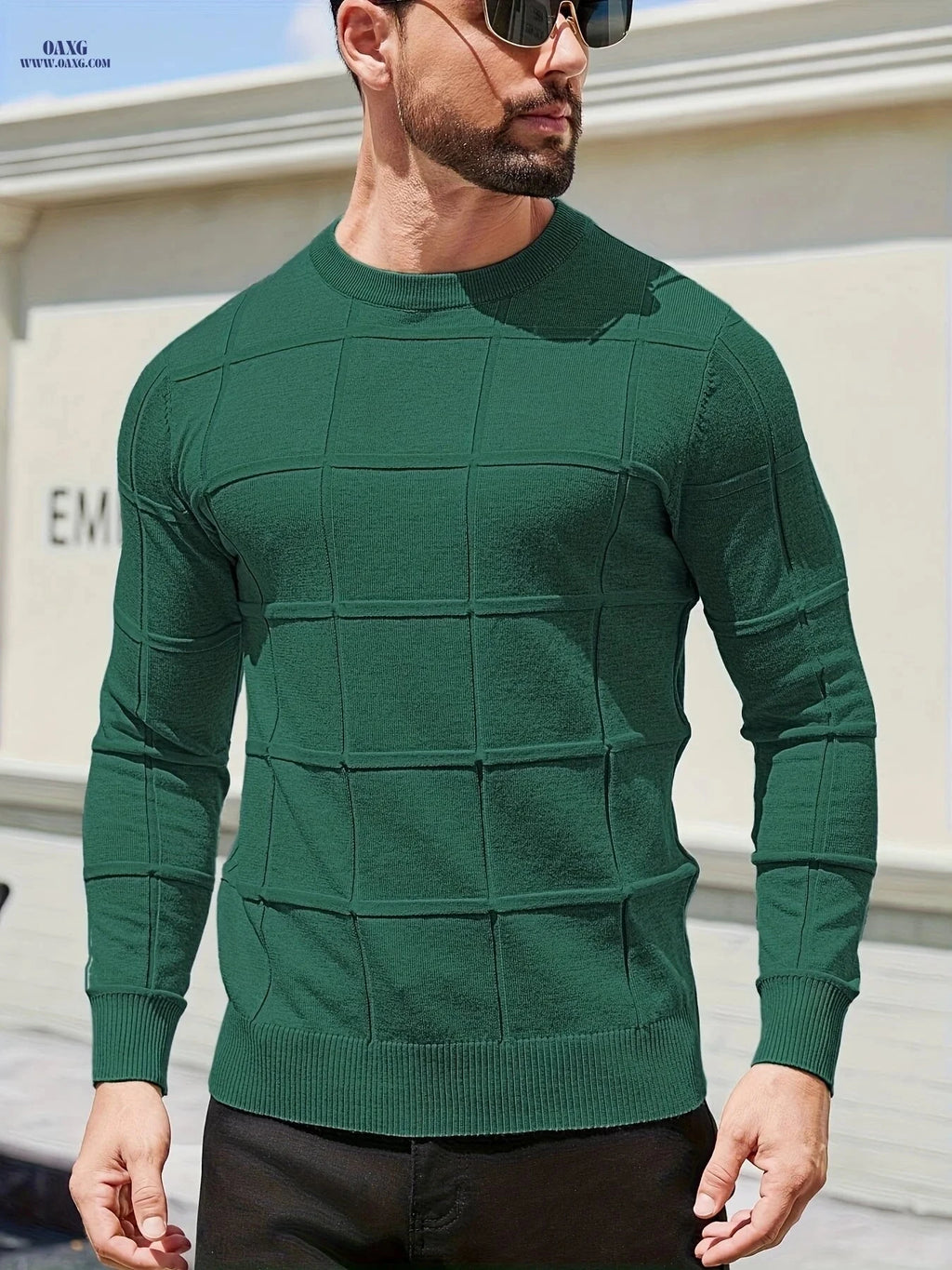 YFOF Men's Vintage Geometric Crew Neck Sweater - Casual Autumn Layer   OAXG 