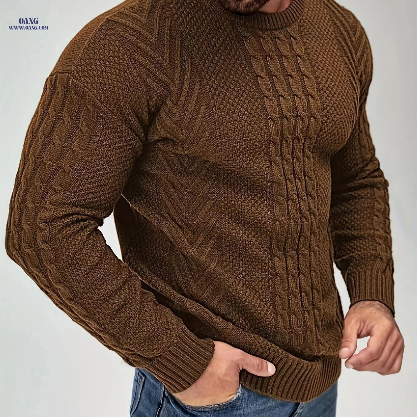 YFOF Men's Warm Winter Sweater - Soft Knit Crew Neck Pullover   OAXG Dark Green / FR S
