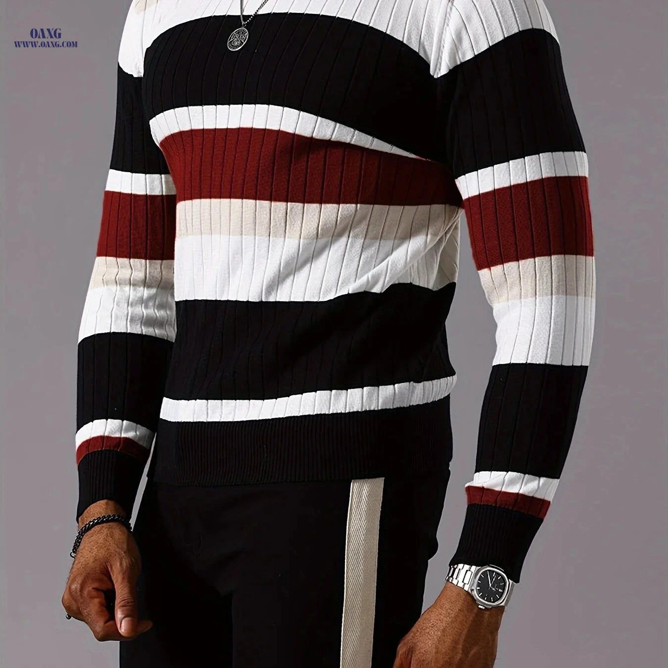 YFOF Striped Color-Blocked Pullover Sweater - Casual Knit for Fall   OAXG 