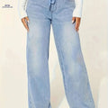 YIWEIDI Lightweight Denim Jeans - Casual Wide Leg, Elastic Drawstring   OAXG Blue / S