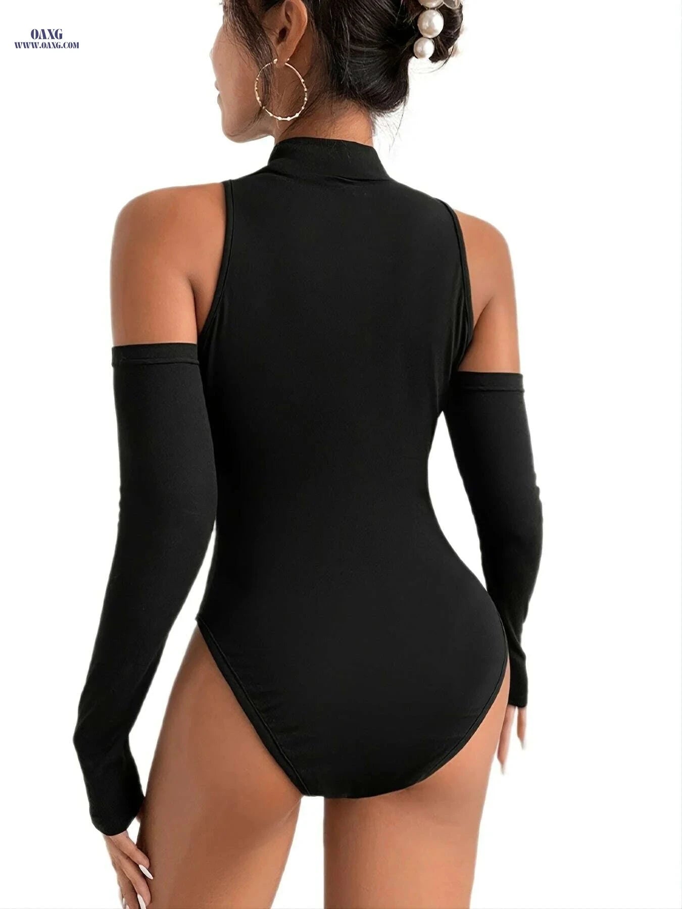 YOUNG High Neck Cut-Out Bodysuit - Lightweight Knitwear for Spring/Fall   OAXG Black / S