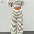 YY0909001 Women's 2pcs Set - Striped V-Neck Tee & Elastic Pants   OAXG 
