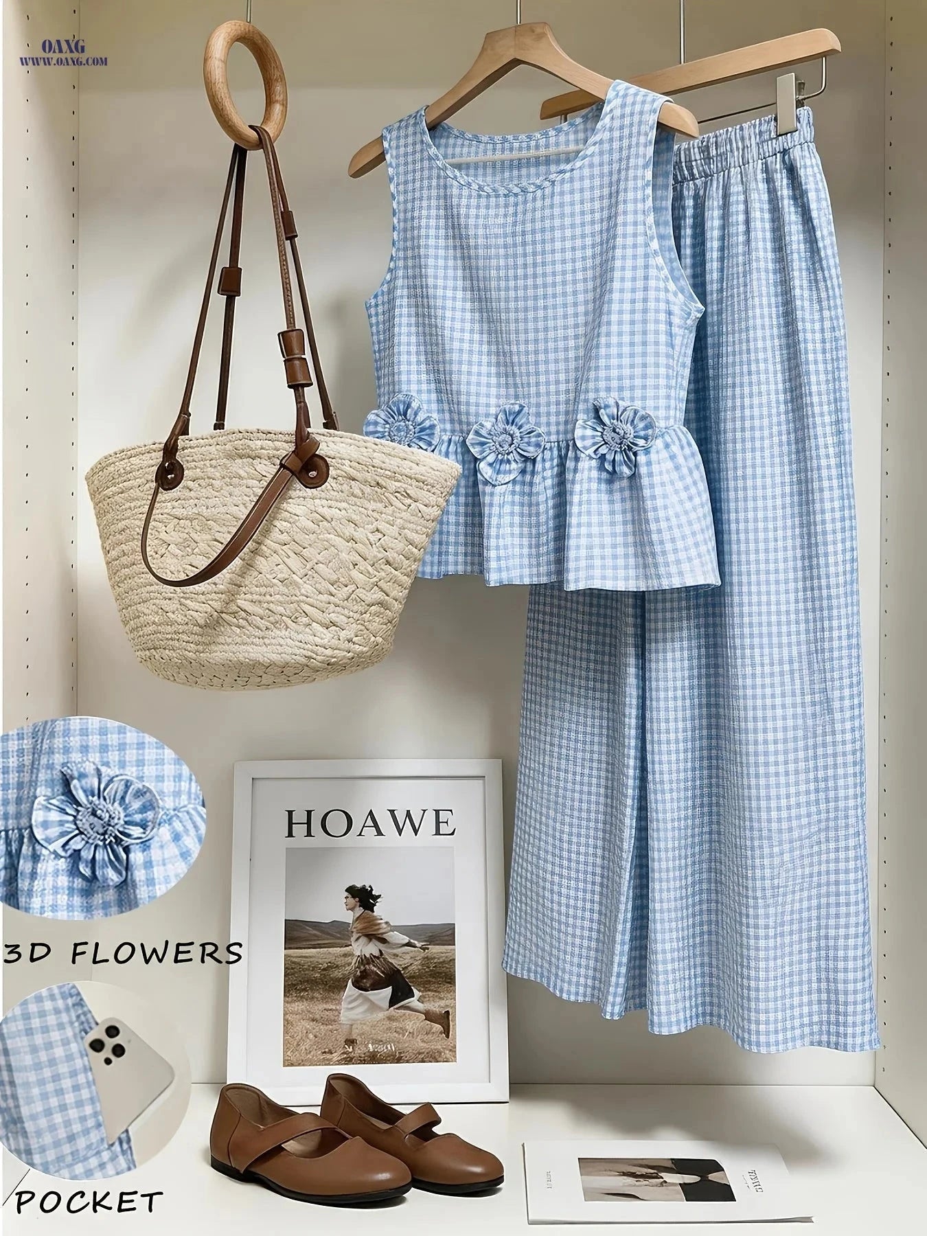 YY260114069 Women's Elegant Sleeveless Plaid Two-Piece Suit Set   OAXG Multicolor / S