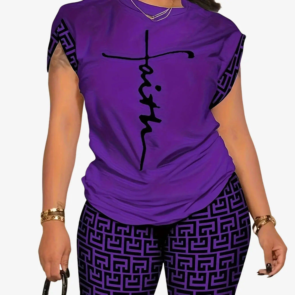 YZY013 Women's Geometric Print Top & Shorts Casual Ensemble   OAXG 
