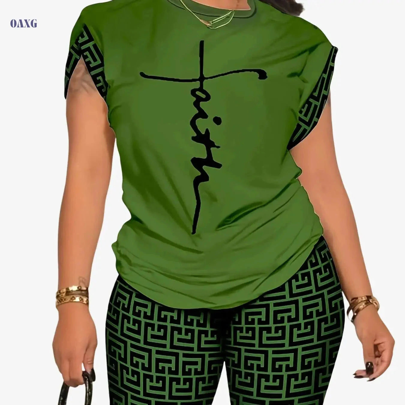YZY013 Women's Geometric Print Top & Shorts Casual Ensemble   OAXG 