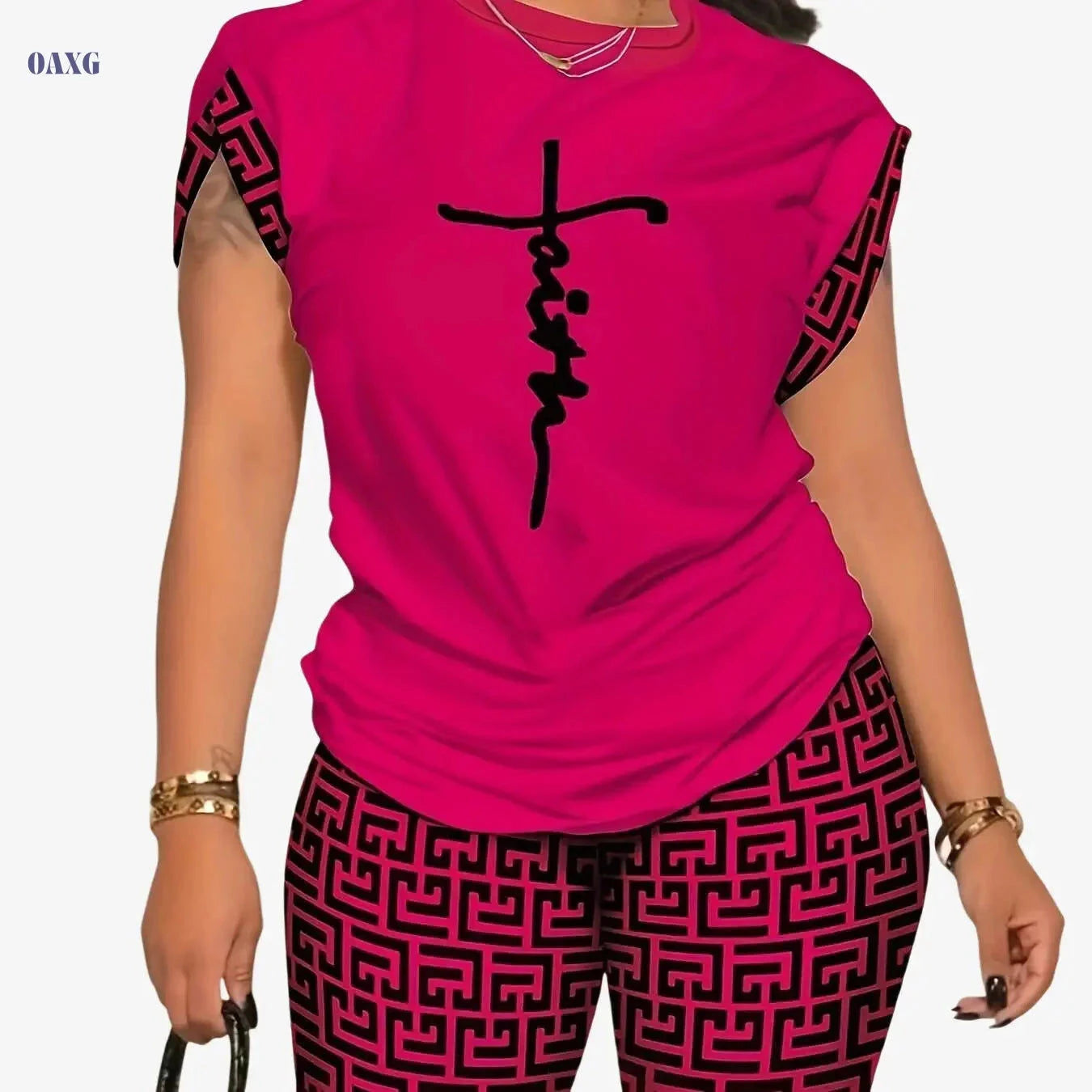 YZY013 Women's Geometric Print Top & Shorts Casual Ensemble   OAXG 