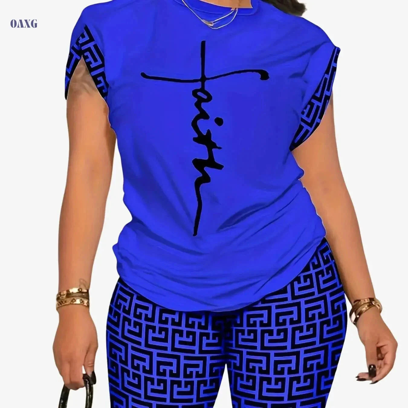 YZY013 Women's Geometric Print Top & Shorts Casual Ensemble   OAXG 