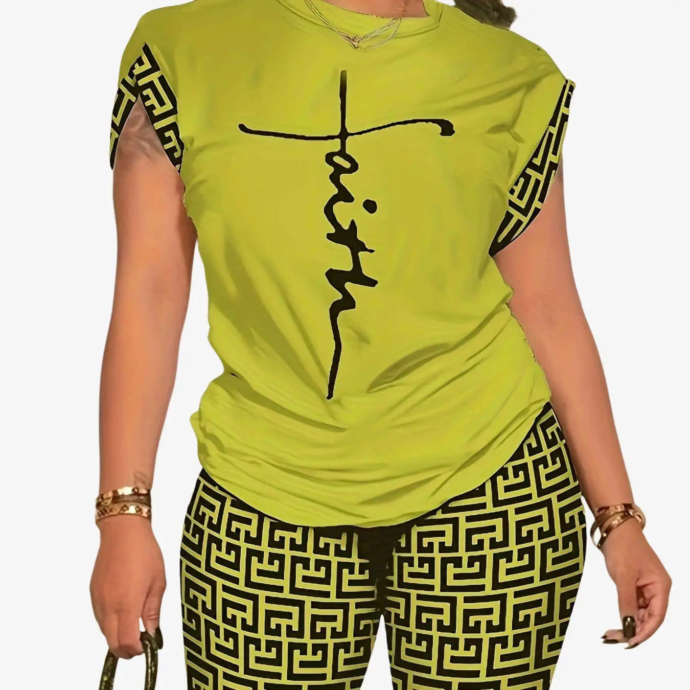 YZY013 Women's Geometric Print Top & Shorts Casual Ensemble   OAXG 
