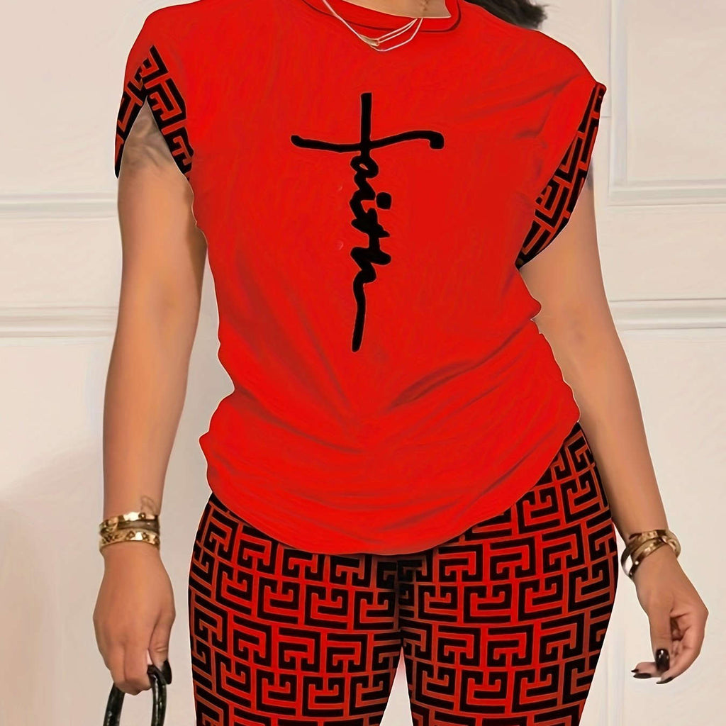 YZY013 Women's Geometric Print Top & Shorts Casual Ensemble   OAXG 