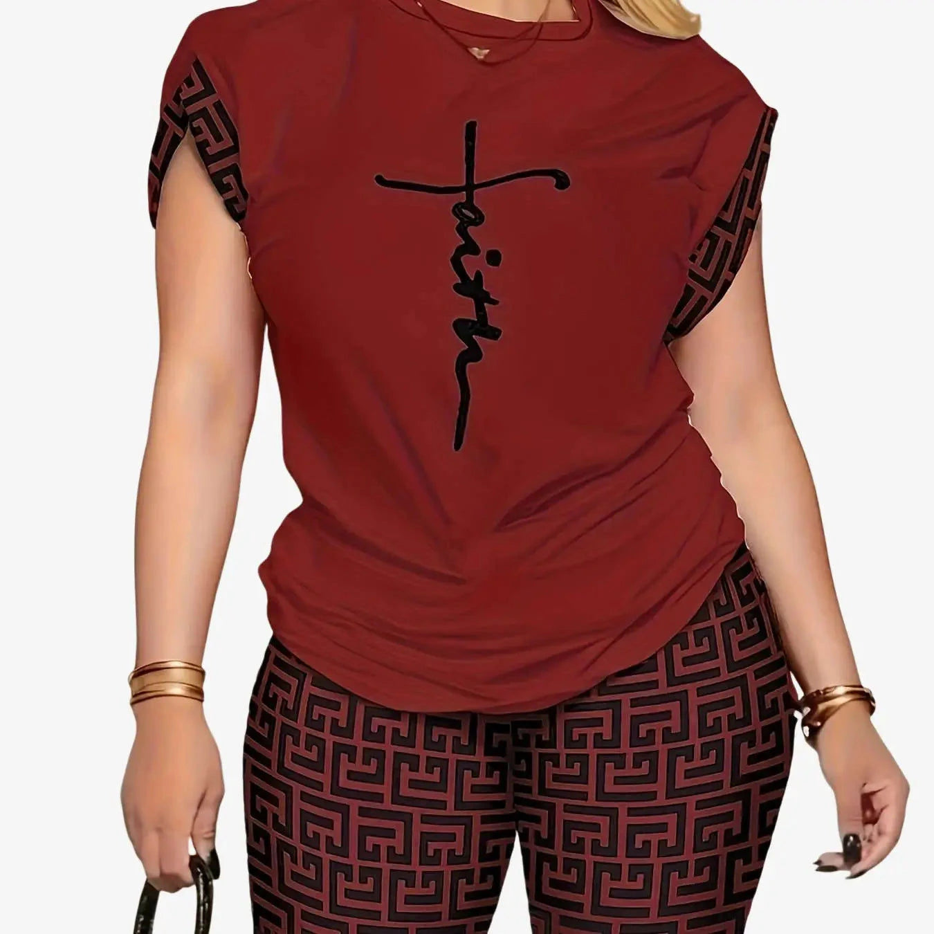 YZY013 Women's Geometric Print Top & Shorts Casual Ensemble   OAXG 