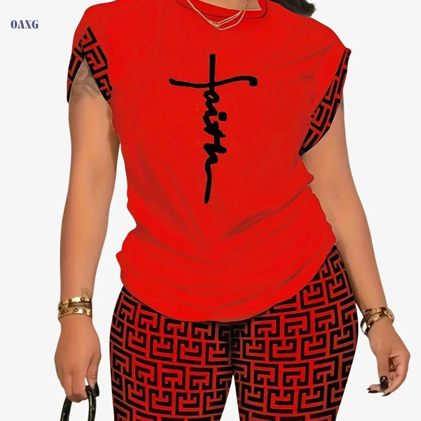 YZY013 Women's Geometric Print Top & Shorts Casual Ensemble   OAXG 