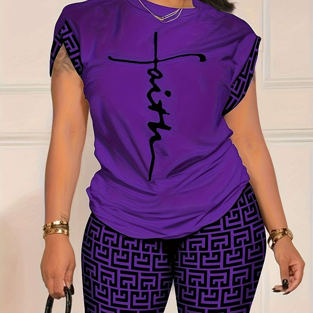 YZY013 Women's Geometric Print Top & Shorts Casual Ensemble   OAXG 