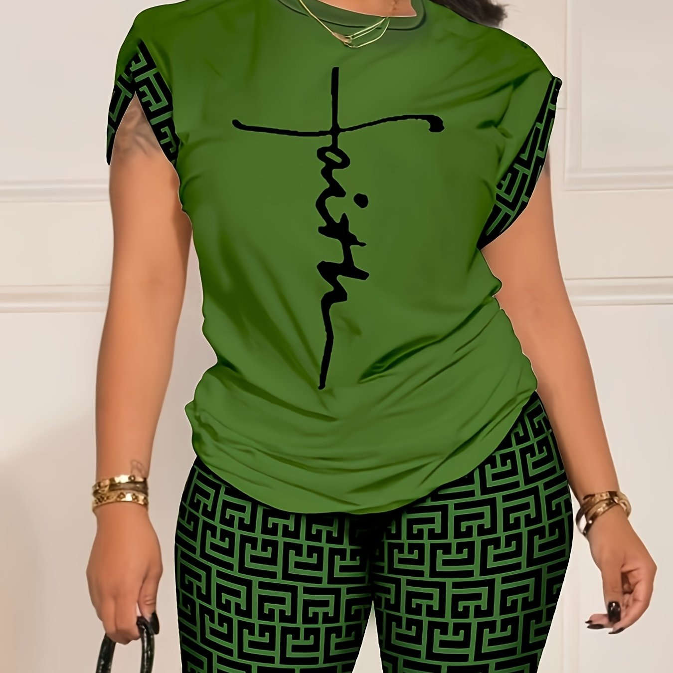YZY013 Women's Geometric Print Top & Shorts Casual Ensemble   OAXG 