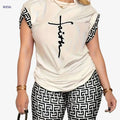 YZY013 Women's Geometric Print Top & Shorts Casual Ensemble   OAXG White / S