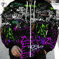 Zipper Hoodie for Men - Lightweight Polyester with Graffiti Print   OAXG 【Multicolor】 / FR M