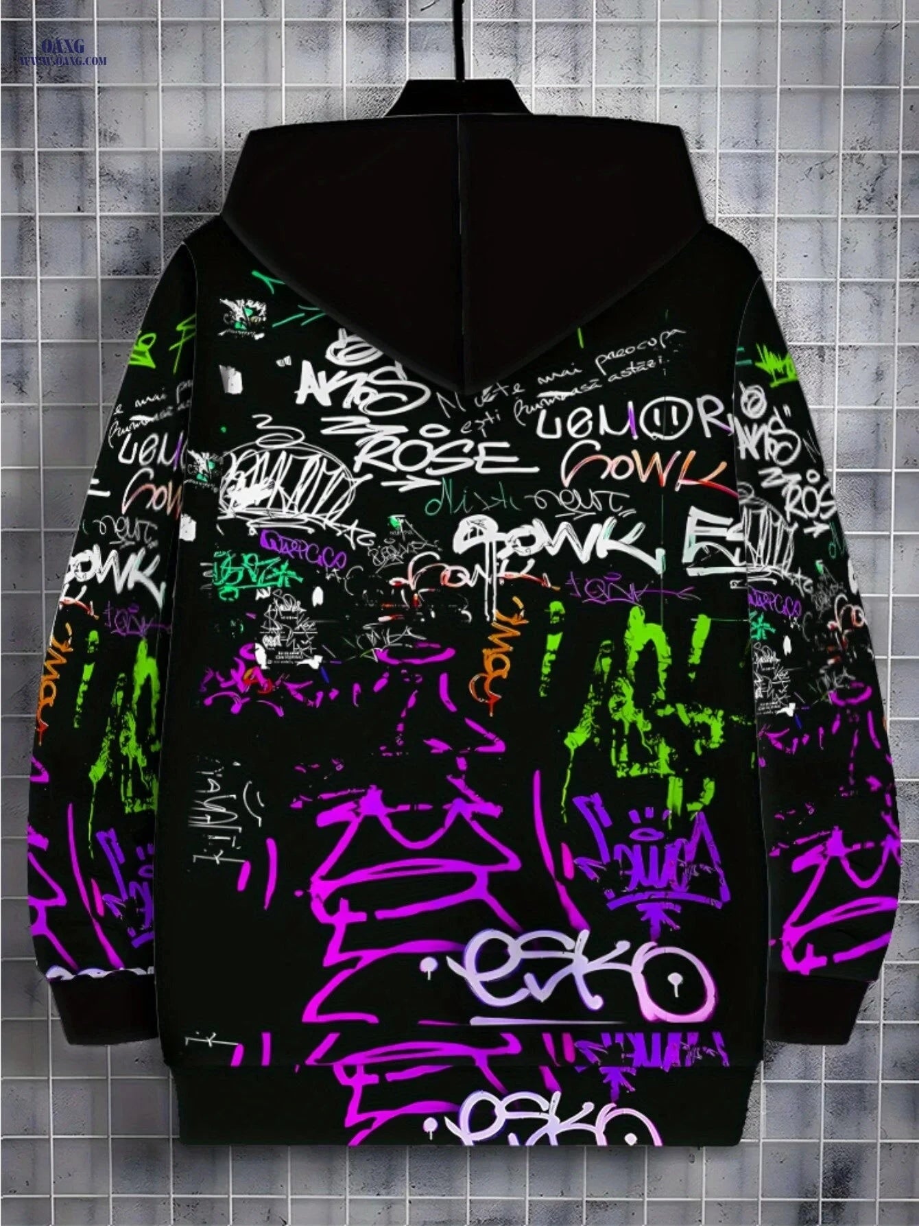 Zipper Hoodie for Men - Lightweight Polyester with Graffiti Print   OAXG 【Multicolor】 / FR M