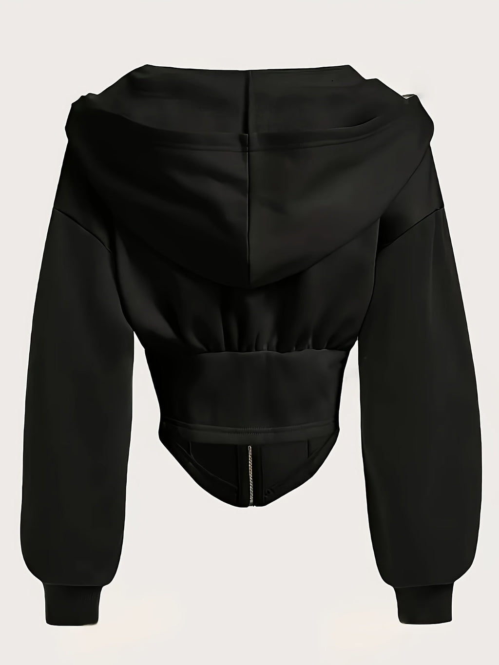 Zipper Pleat Color Block Design - Hoodie, Casual Long Sleeve Hooded Sweatshirt, Suitable for Autumn and Winter, Women's Wear   OAXG Black / XS