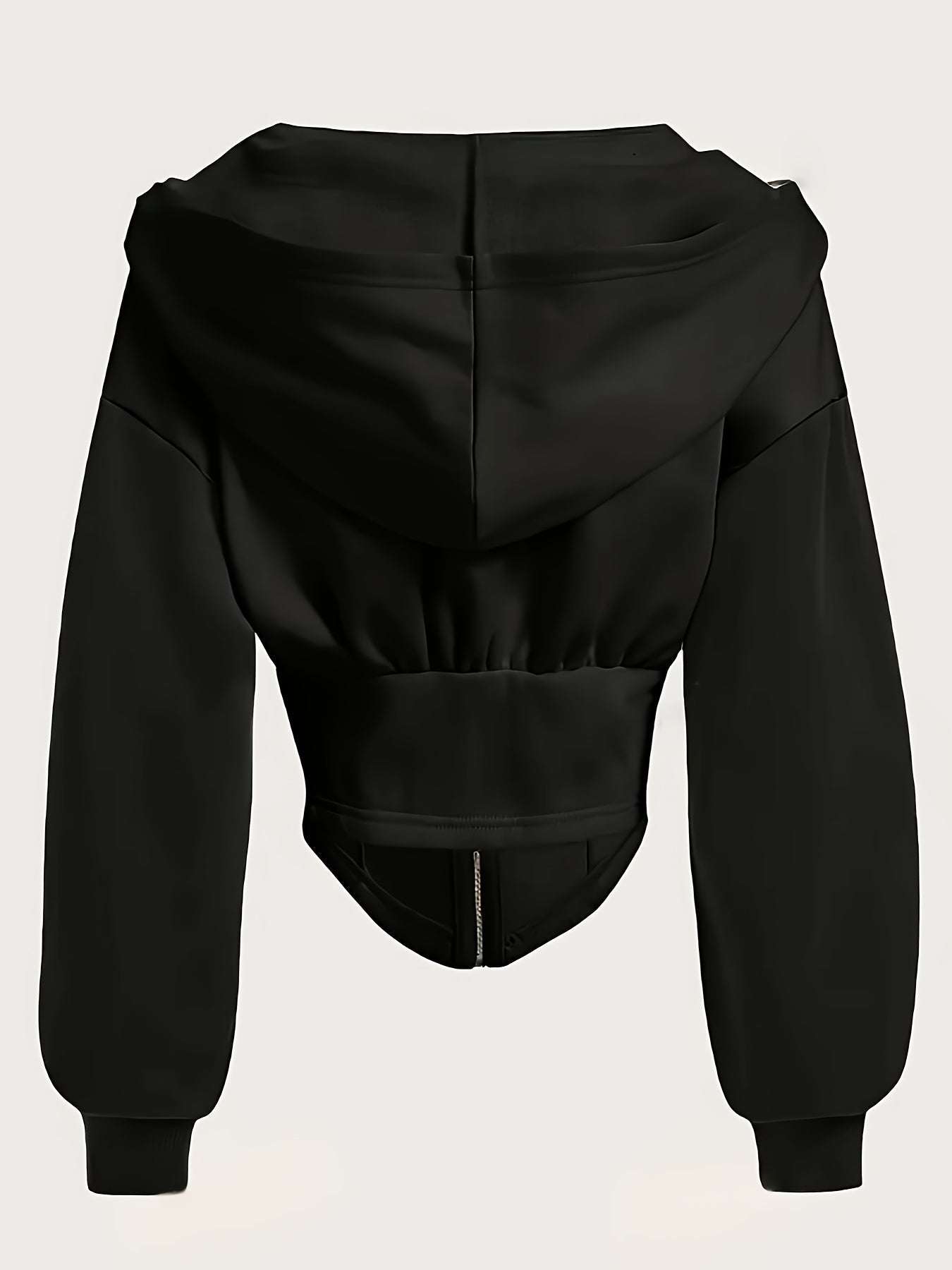 Zipper Pleat Color Block Design - Hoodie, Casual Long Sleeve Hooded Sweatshirt, Suitable for Autumn and Winter, Women's Wear   OAXG Black / XS