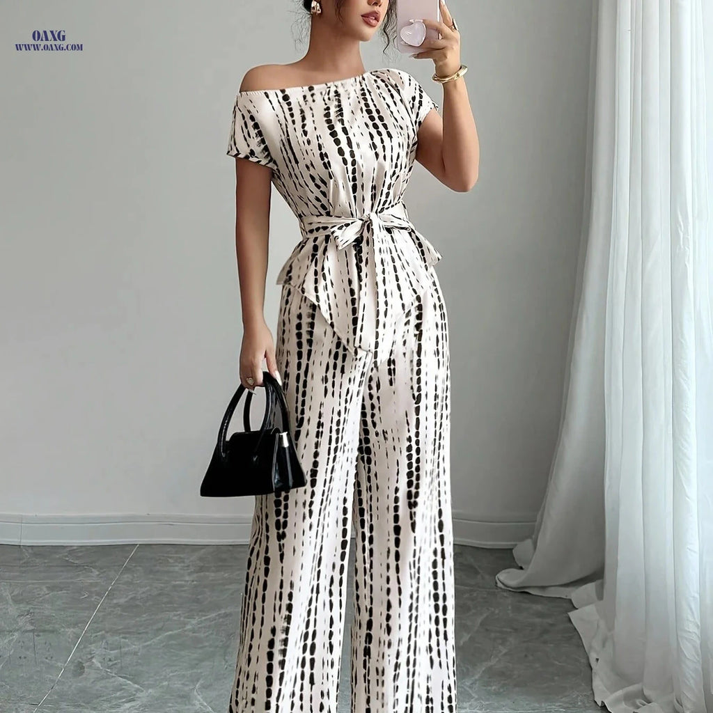 ZLLZ Elegant Women's Batwing Top & Tie-Up Pants Set - Chic Design   OAXG Apricot / S